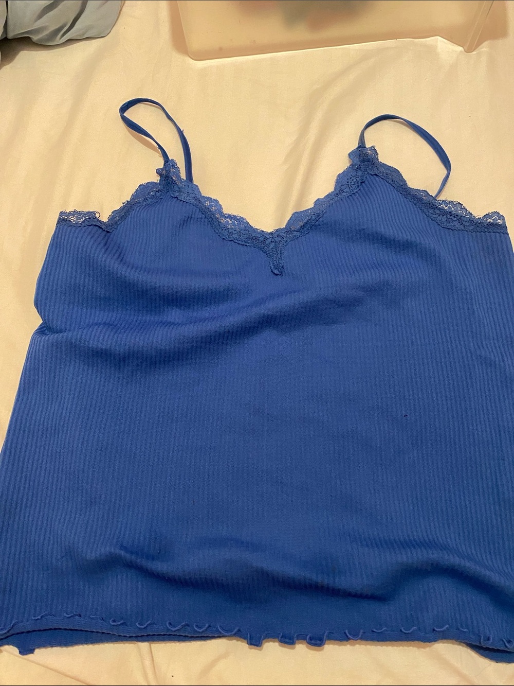 Blue Lace Trim Ribbed Cami